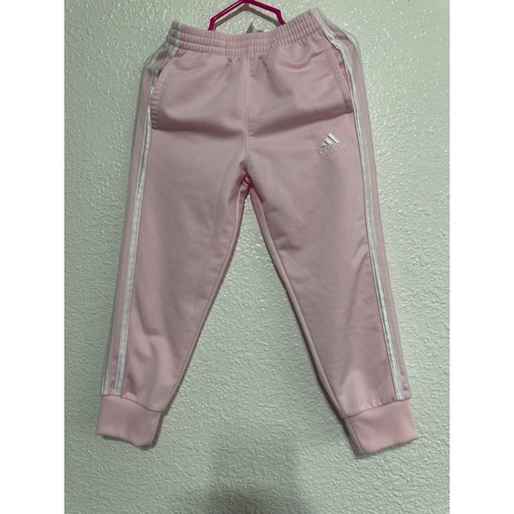 Adidas Tracksuit Set Size 4 Pink White Stripe Zip Up Jacket Pants Kids - Picture 10 of 12